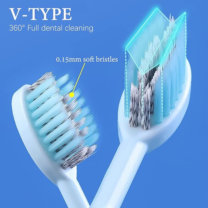 2Pcs Travel Toothbrushes Kit Fold Travel Size Toothbrushes Built-in Toothpaste Container, Including 2 Cleaner Head Soft Bristles for Camping, School, Business Trip (Blue, Pink)