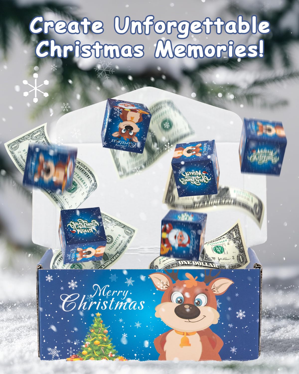 ASSRECT Exploding Gift Box - Christmas Surprise Box Pop Up with 12 Money Holders, Reusable Party Gift Box for Cash, Gifts, Xmas, Birthday, Party Supplies (Blue)