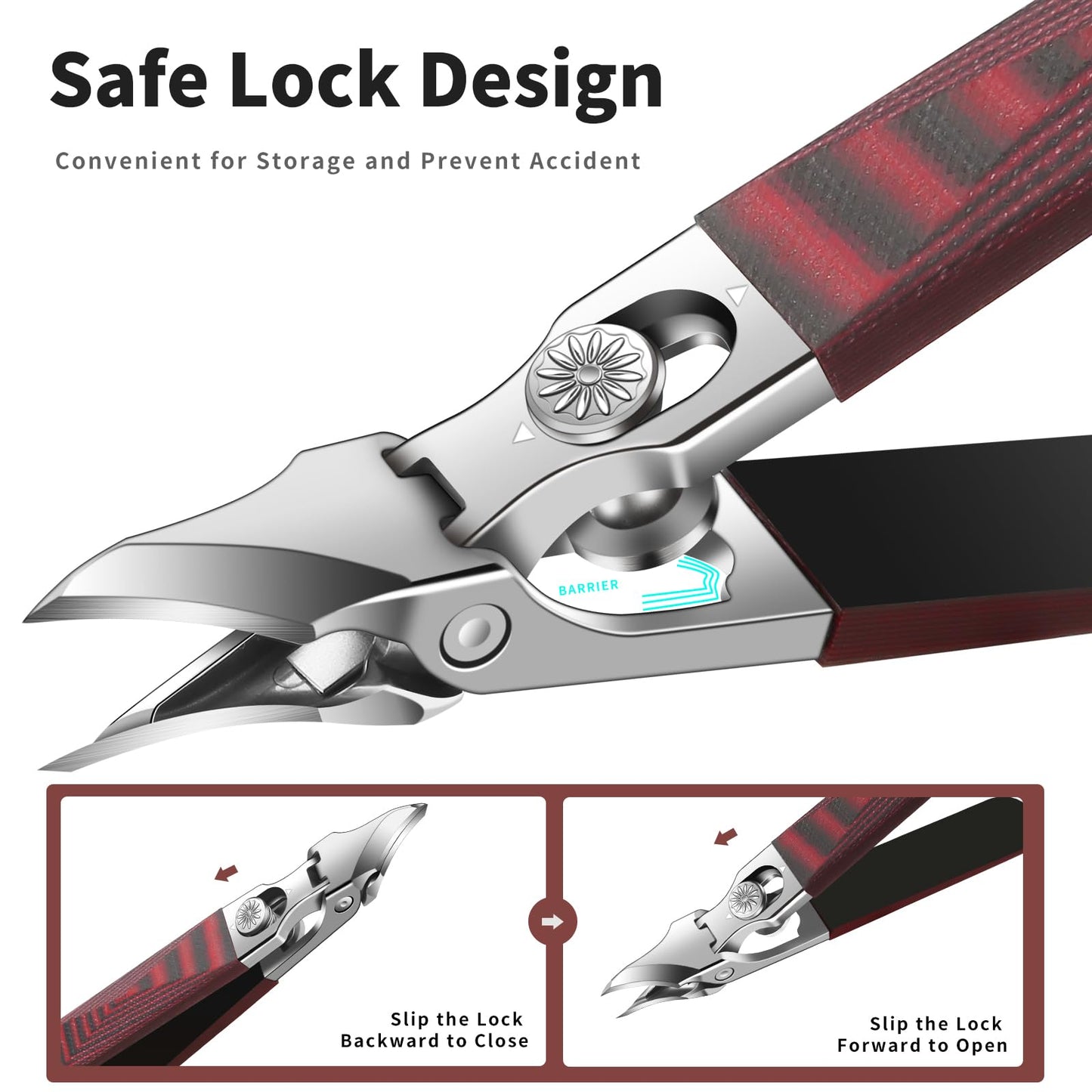Large-Opening Pointed-Edge Nail Clipper - Detailed Trimming for Narrow Areas - G10 Handle & Stainless Steel Blades - Suited for Ingrown-Nail, Thick-Nail Users & Seniors(Straight Red C)