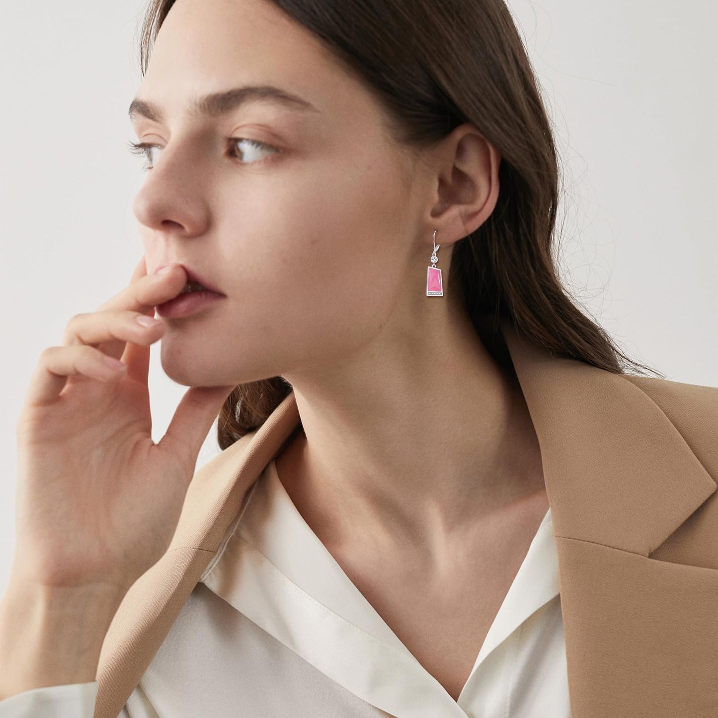Pink Earrings Sterling Silver Pink Drop Earrings Geometry Leverback Dangle Earrings Jewelry Christmas Gifts for Women