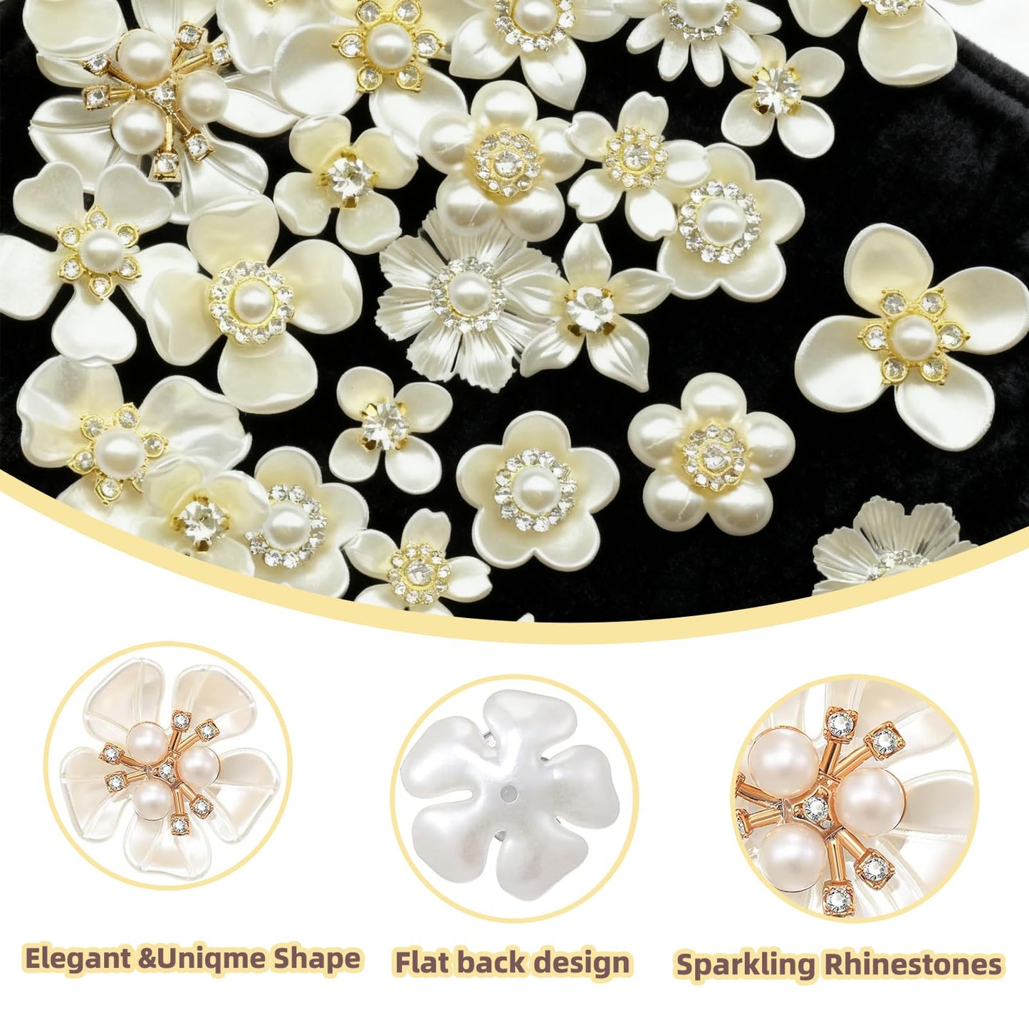 150PCS Rhinestone Buttons Faux Pearl Flat Back Flower Embellishments Vintage Flat Back Sewing Accessory Rhinestone Button for Jewelry Making DIY Craft Wedding