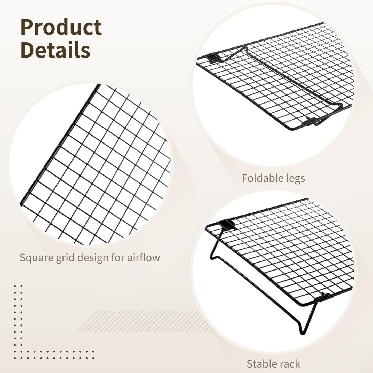 Cooling Racks for Cooking and Baking, 2 Pcs Stackable Cooling Rack for Baking, 16.93 x 11.06 Inch Carbon Steel Wire Rack with Folding Legs, Cookie Cooling Racks Baking Cooking Cooling Roasting