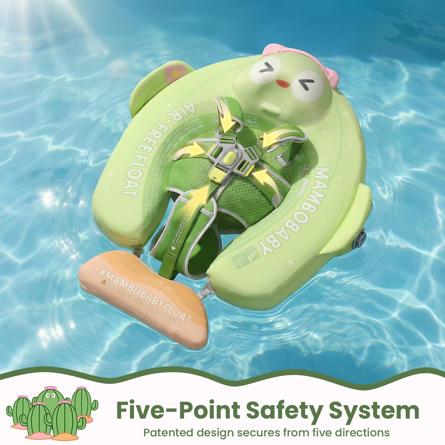 Mambobaby Float Non-Inflatable Baby Float with Canopy, Five-Point Safety System, 3D Canopy(Detachable) UPF 50+, Baby Pool Floats for 3-24 Months, Dual-Mode Toddler Swim Floaties