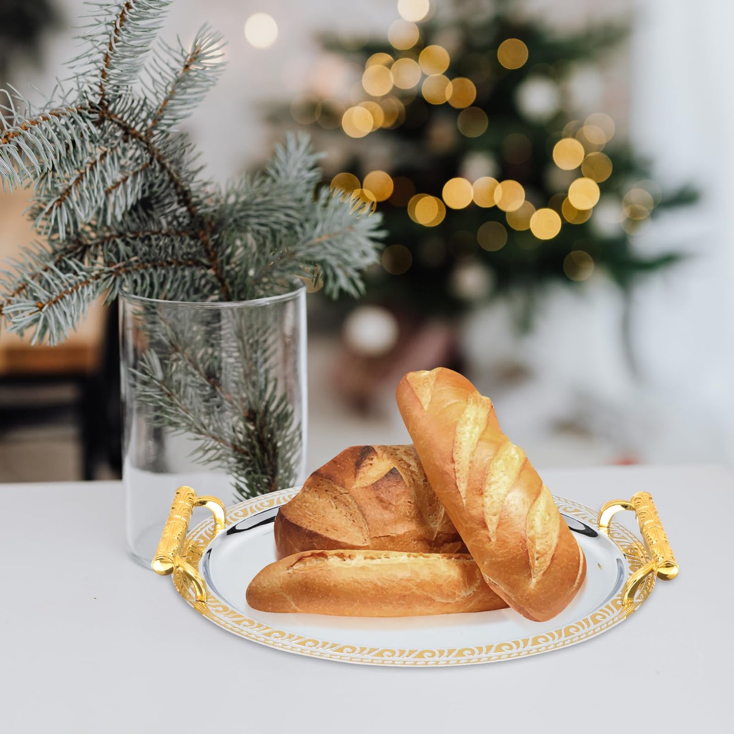Serving Tray with Golden Handles Modern Elegant Platter Tea Tray for Coffee Table Living Room Bedroom for Food Drinks Storage and Display