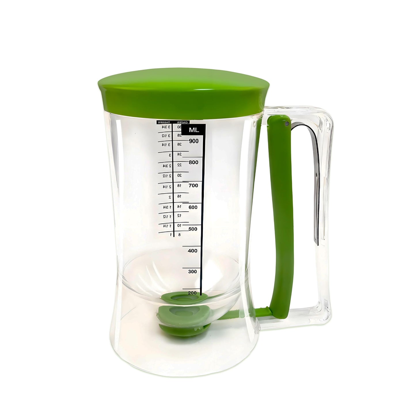 SoKalChw Pancake Batter Dispenser with Measuring Label, 4 Cup Capacity, 900ml With Squeeze Handle Kitchen Dispenser Bottle for Pancakes, Waffles, Muffins, Green