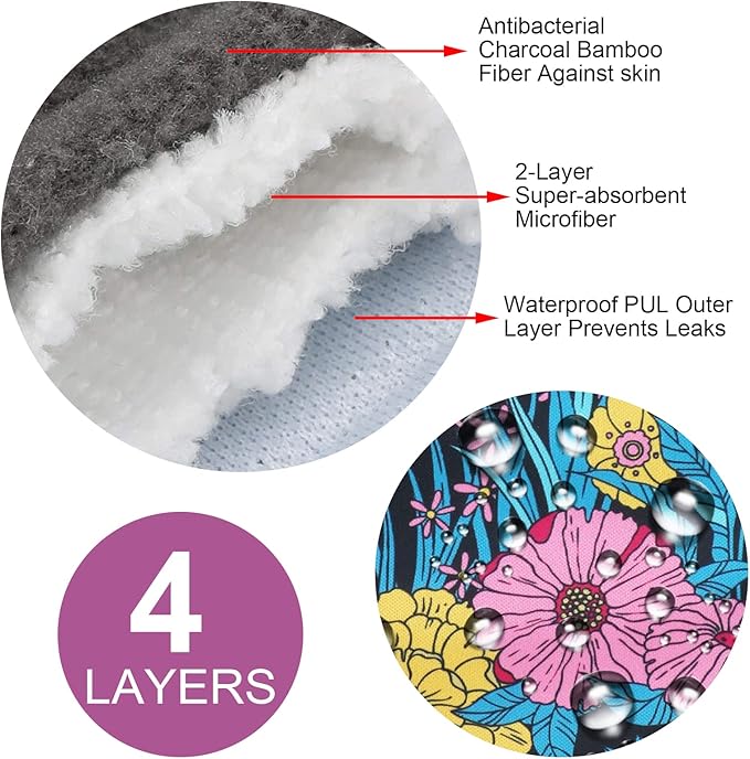PHOGARY Reusable Menstrual Pads (7 in 1), Bamboo Cloth Pads for Heavy Flow with Wet Bag, Washable Overnight Cloth Panty Liners Period Pad, Large Sanitary Pad Set with Wings for Women