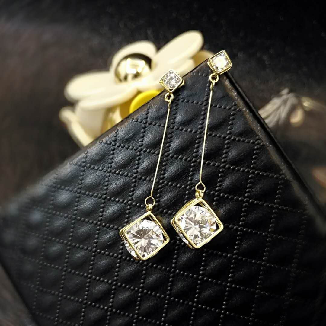SBLING Cubic Zirconia Wedding Earrings for Brides Bridesmaids, Bridal Dangle Earrings, Cube Crystal Drop Earrings for Women Jewelry Gifts