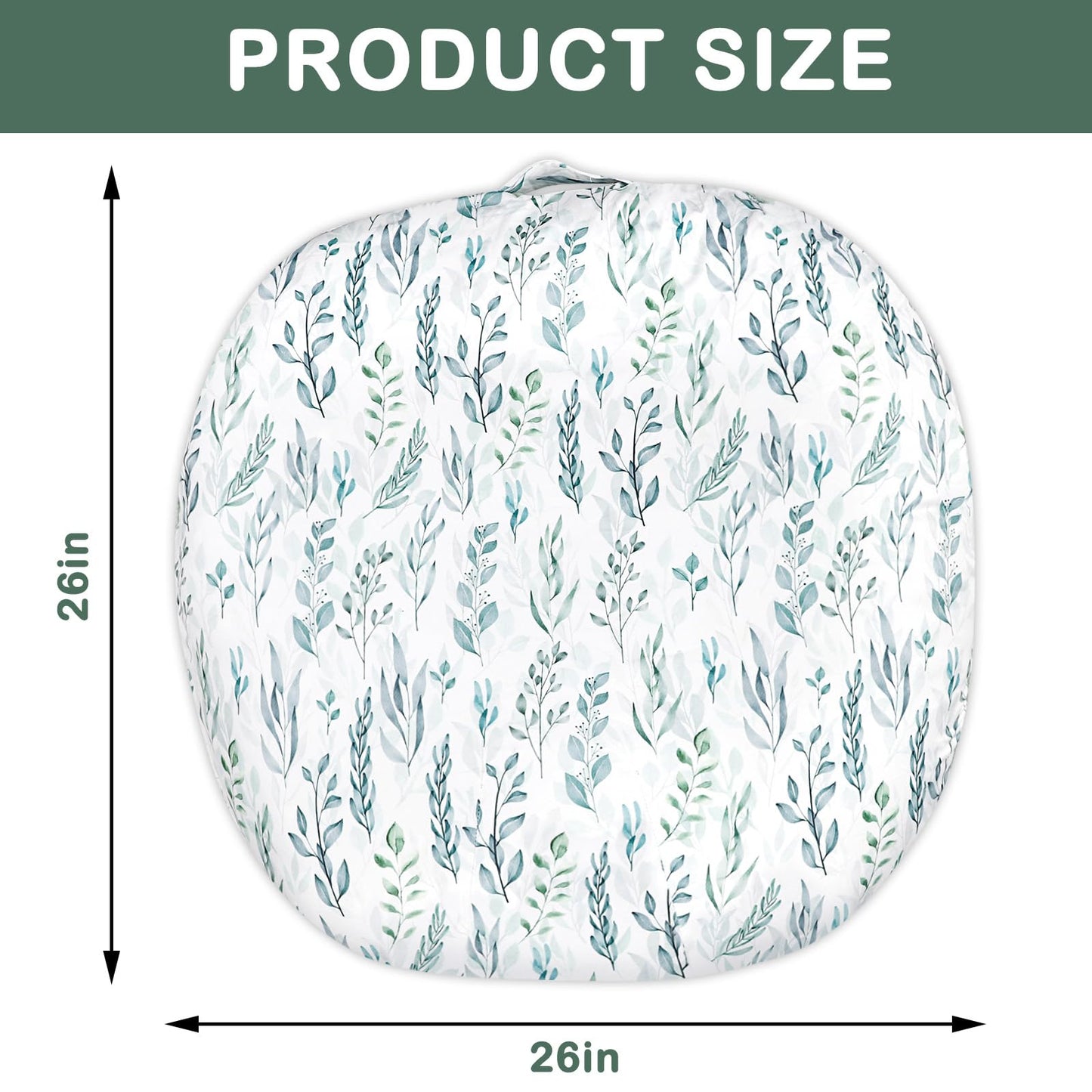 Newborn Lounger Cover, Soft Comfortable Baby Lounger Cover, 1 Pack Reversible Removable Slipover for Infant Lounger Pillow, Green Leaf (Lounger not Included)