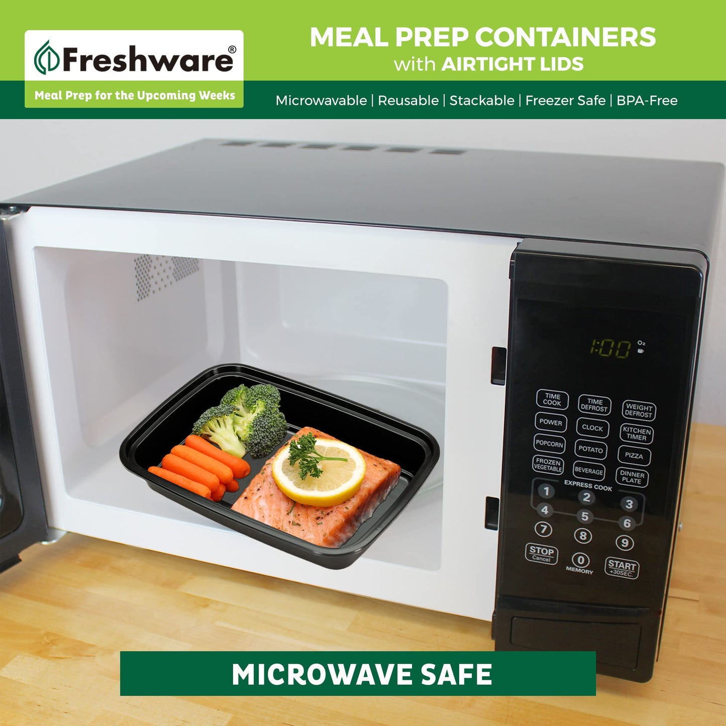 Freshware Meal Prep Containers [15 Pack] 1 Compartment Food Storage Containers with Lids, Bento Box, BPA Free, Stackable, Microwave/Dishwasher/Freezer Safe (28 oz)