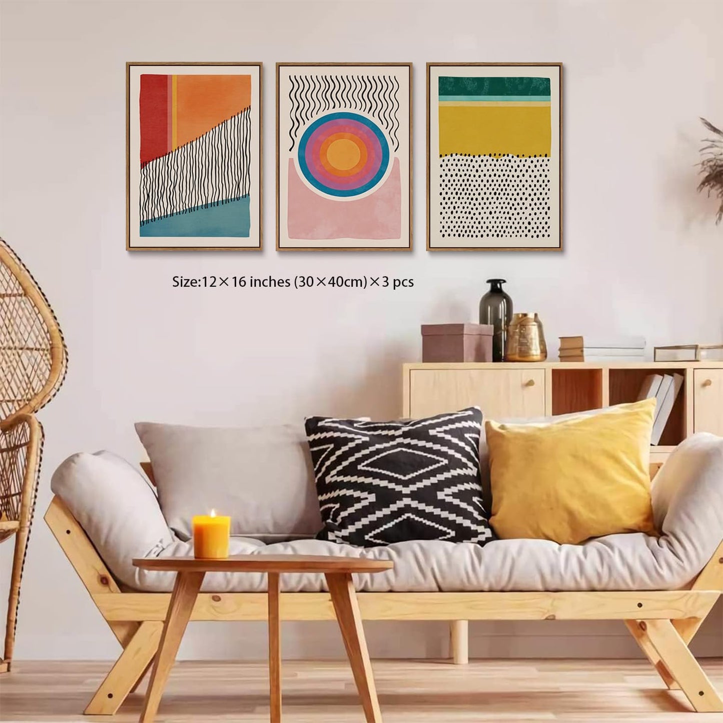 myusuar 3 Piece Large Modern Abstract Canvas Framed Wall Art For Living Room, Midcentury Minimalist Boho Wall Art Decor Posters Prints For Bedroom Office, 12x16in