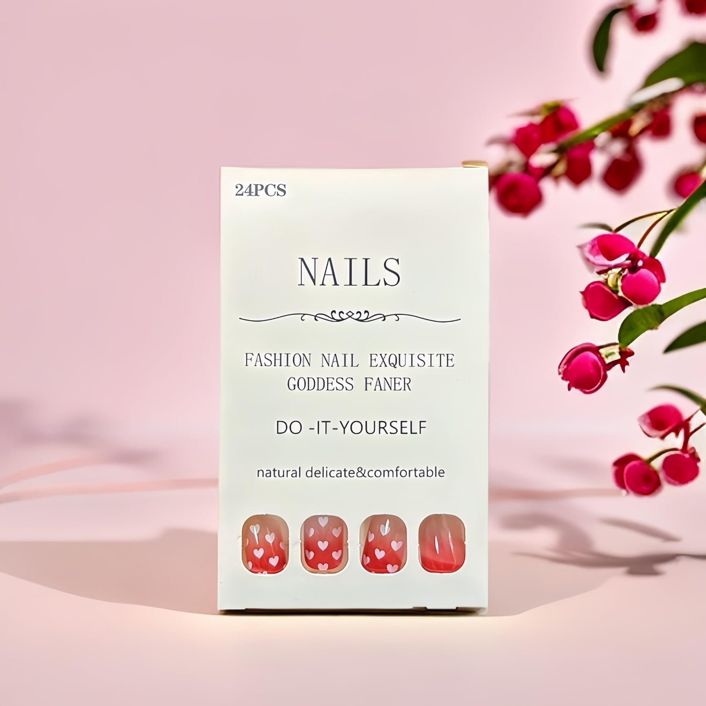 24Pcs Valentine's Heart Press on Nails Short Square Fake Nails with Red Gradient White Heart Designs Holiday Glue on Nails Acrylic Nails Glossy Cute Artificial Nails False Nails for Women Girls