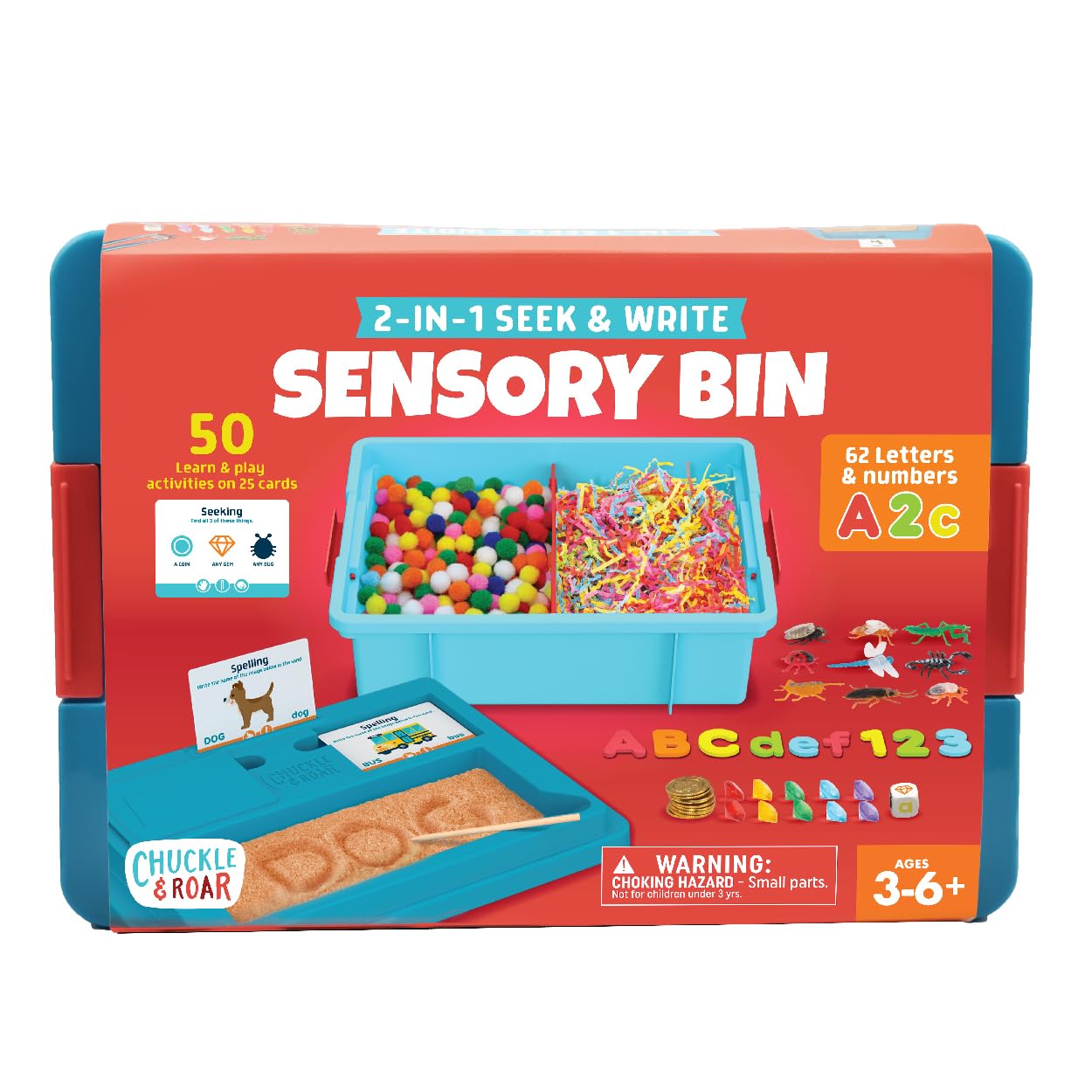 Chuckle & Roar - Sensory Bin - Tactile Learning for Toddlers - Montessori Preschool Activities - Plastic Storage Bin for Travel - Kids Activity Set