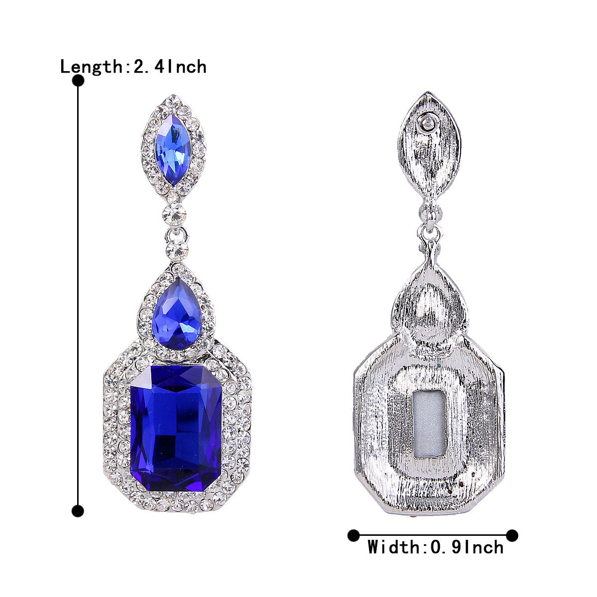 BriLove Women's Wedding Bridal Dangle Earrings Emerald Cut Crystal Infinity Figure 8 Chandelier Jewelry Royal Blue Sapphire Color Silver-Tone