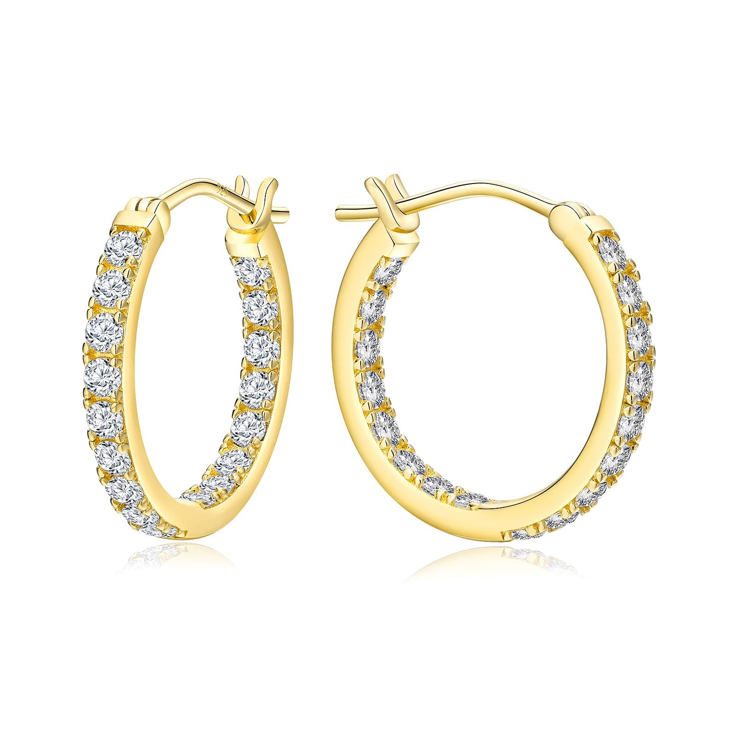 14K Gold Plated Hoop Earrings for Sensitive Ears Women Big Cubic Zirconia Hoops Large Round Earrings Hypoallergenic