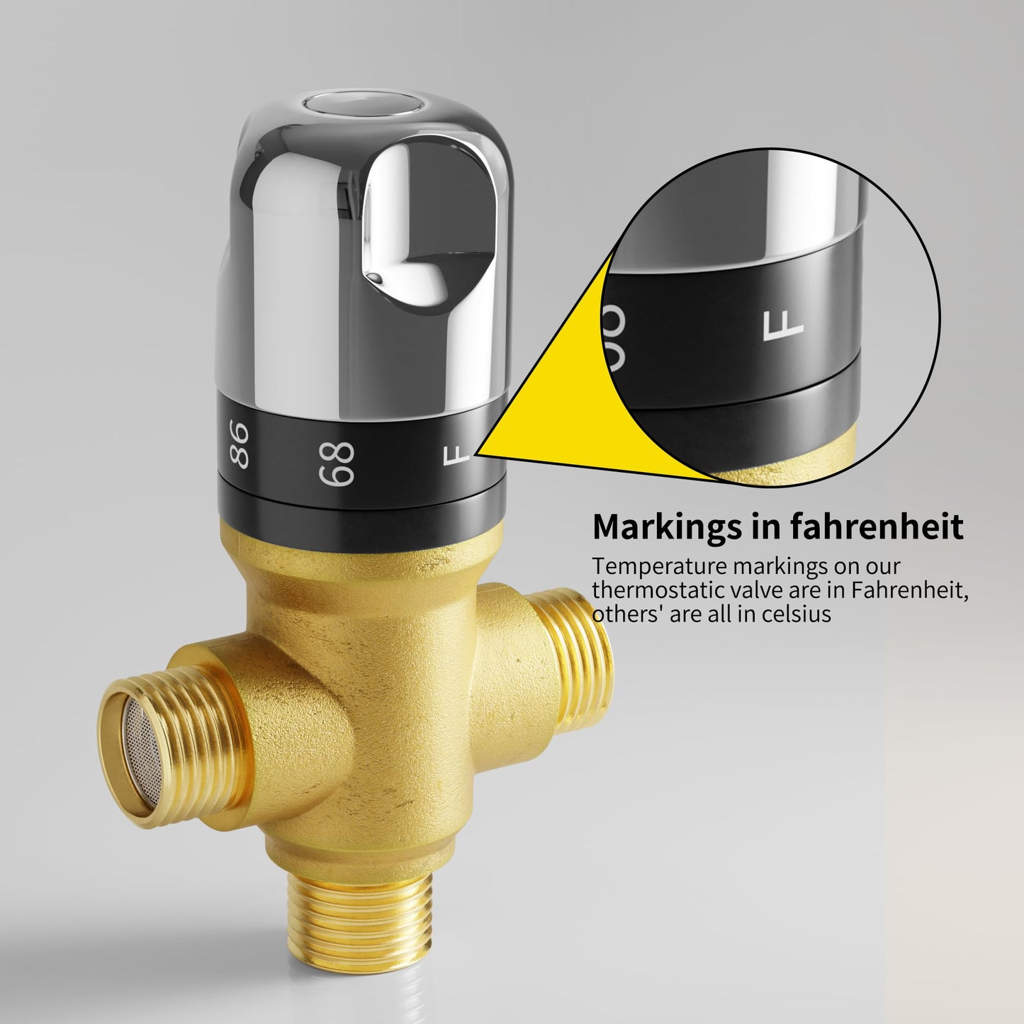 FUGO Thermostatic Mixing Valve, 1/2 NPT Solid Brass Temperature Control Valve