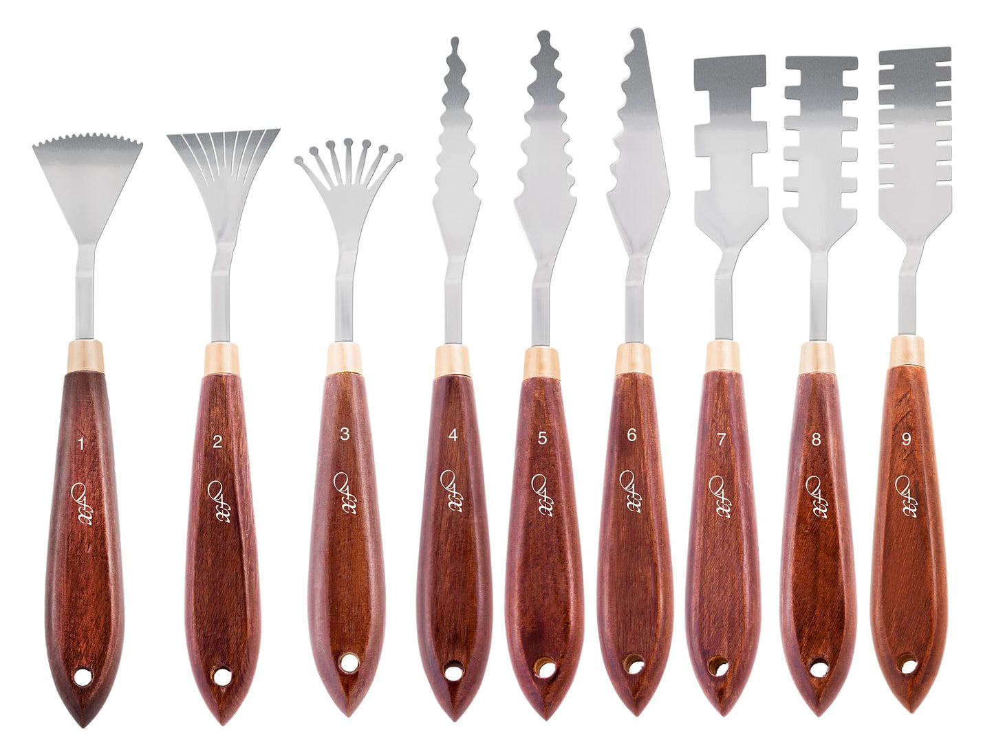 Creative Mark Painting Palette Knife Set FX Special Effects Flexible Stainless Steel Mixing & Painting Spatula Knife Set Wood Handle Create Texture With 9 Distinctive Blade Shapes [Set of 9]