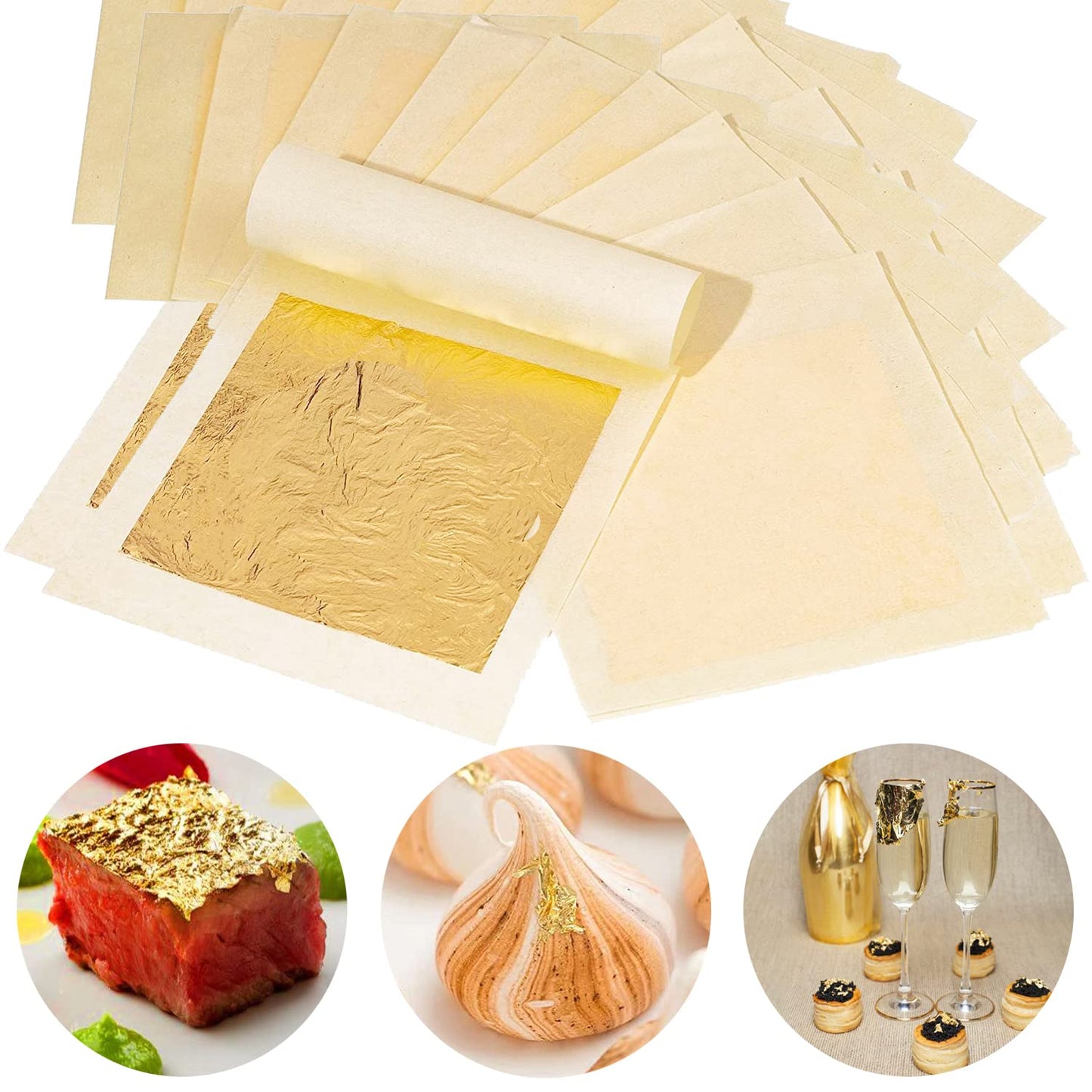 LTKJ 24K Edible Gold-Leaf Sheets 20 Sheets 4.33 x 4.33 cm Pure Gold-Foil Leaf for Food Decoration,Facial Spa Gilding Crafting 1.7"