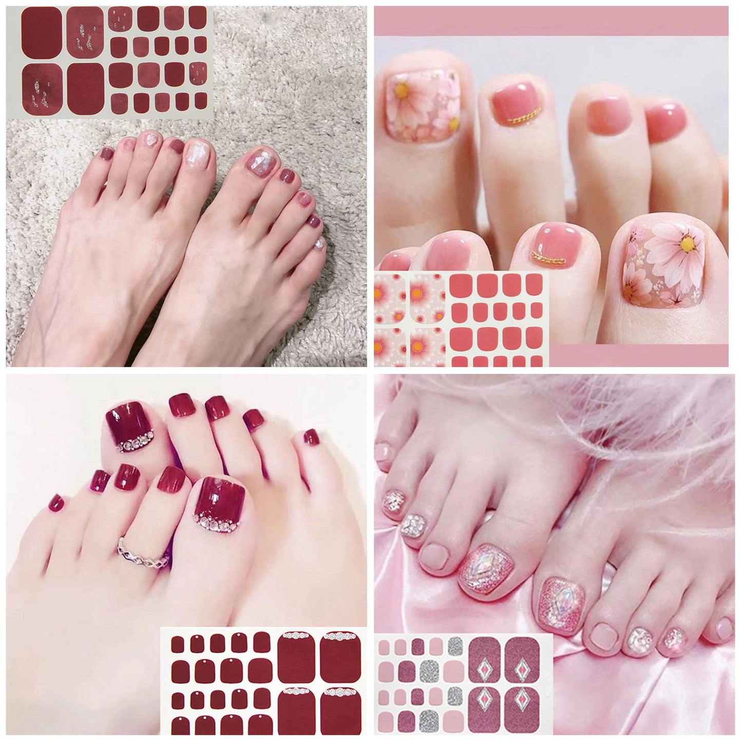 SILPECWEE Red Toe Nail Polish Strips for Women Full Nail Wraps Self Adhesive Nail Stickers Nail Strips Real Nail Polish Toenails Accessories with 1pc Nail File (16 Sheets)