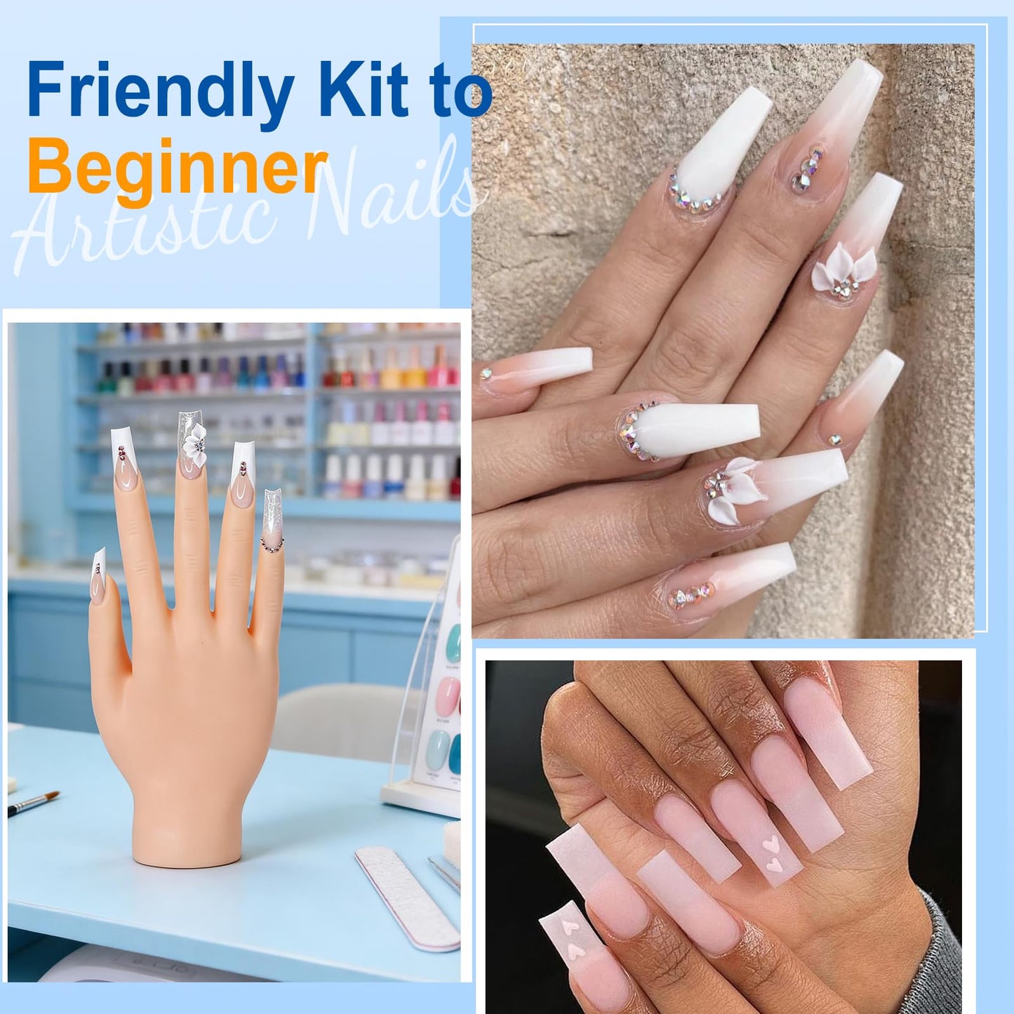Major Dijit Acrylic Nails Starter Kit with LED UV Lamp – Acrylic Powder, Nail Drill, Nail Design Kit, Nail Brush, Nail Tips, Top coat & Base coat – Complete Home Manicure Set