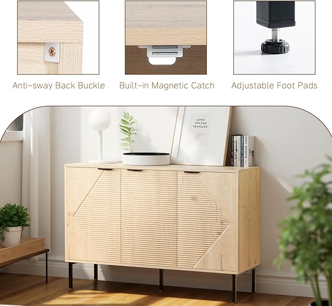 Set of 2 Large Buffet Sideboard Cabinet,91.96" Long Credenza Storage Cabinet,Mid Century Modern Kitchen Pantry Storage Cupboard Cabinets with Doors and Shelves,Fluted Cabinets for Dining Room
