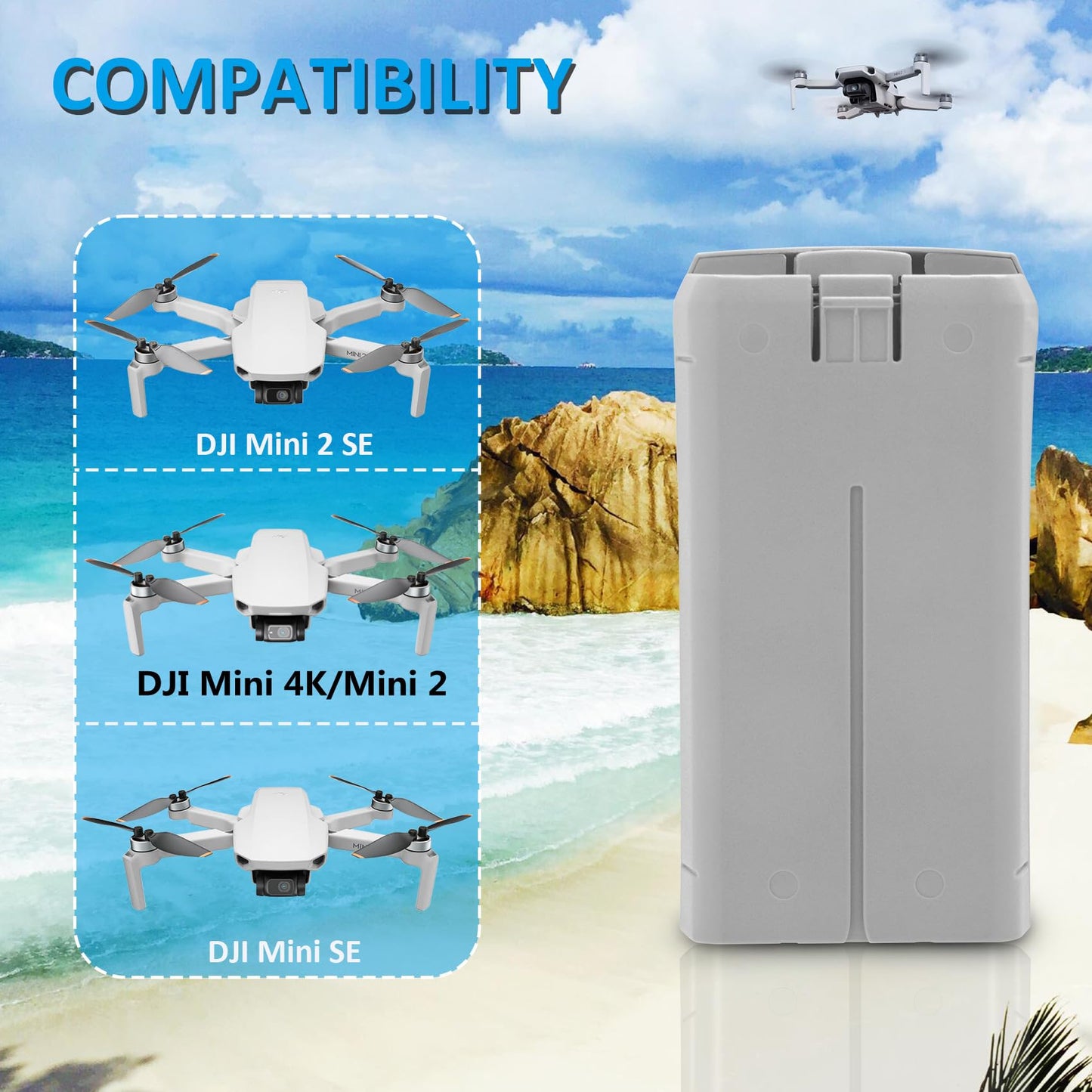 COOLSHOW Intelligent Flight Mini 4K Battery 2 Packs 2400mAh and Smart LED Triple Battery Charger Two-Way Charging Hub Compatible with DJI Mini 2/2 SE/4K/SE