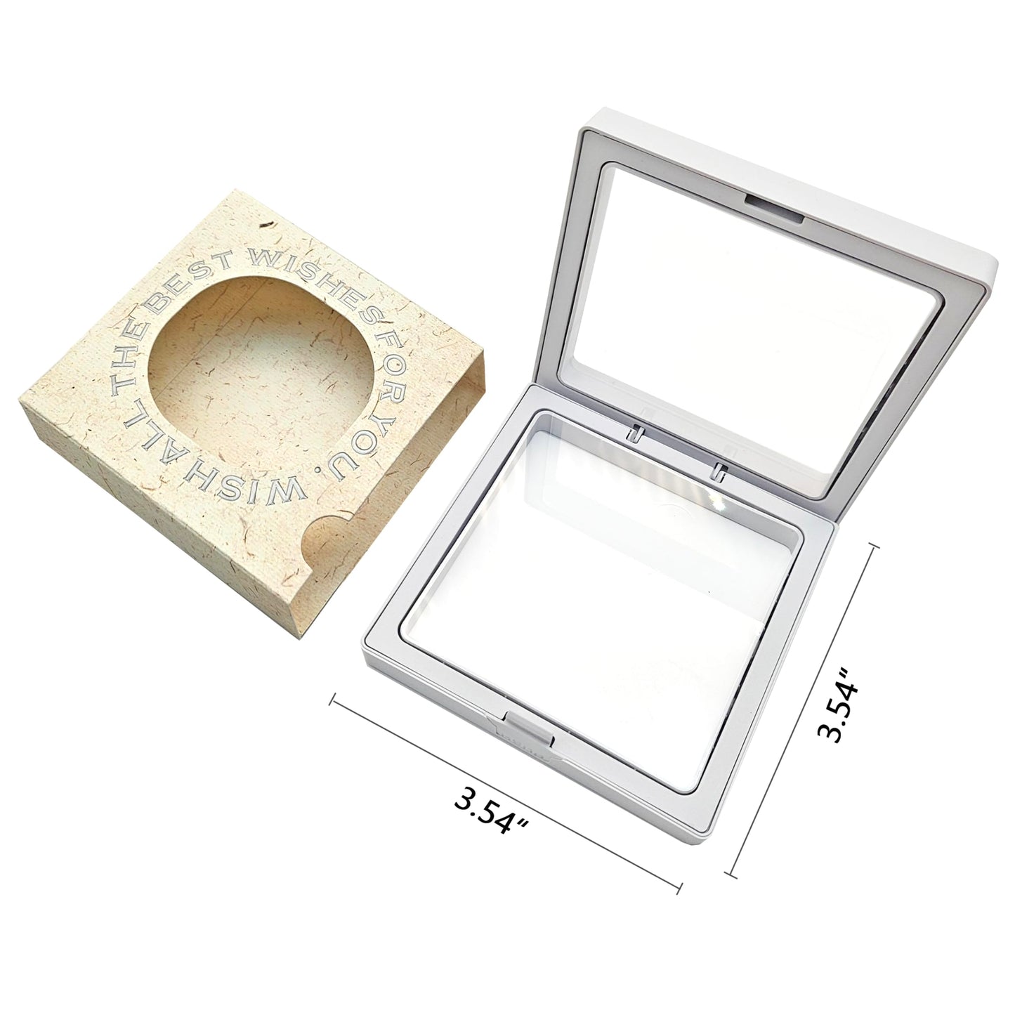 ITUTOO 12 PCS Packaging Box 3D Floating Frame Display Stand, Packaging Display Box, Transparent Window Jewelry Case, Jewelry Gift Box, Storage Case，PE Film Anti-oxidation (Off White)