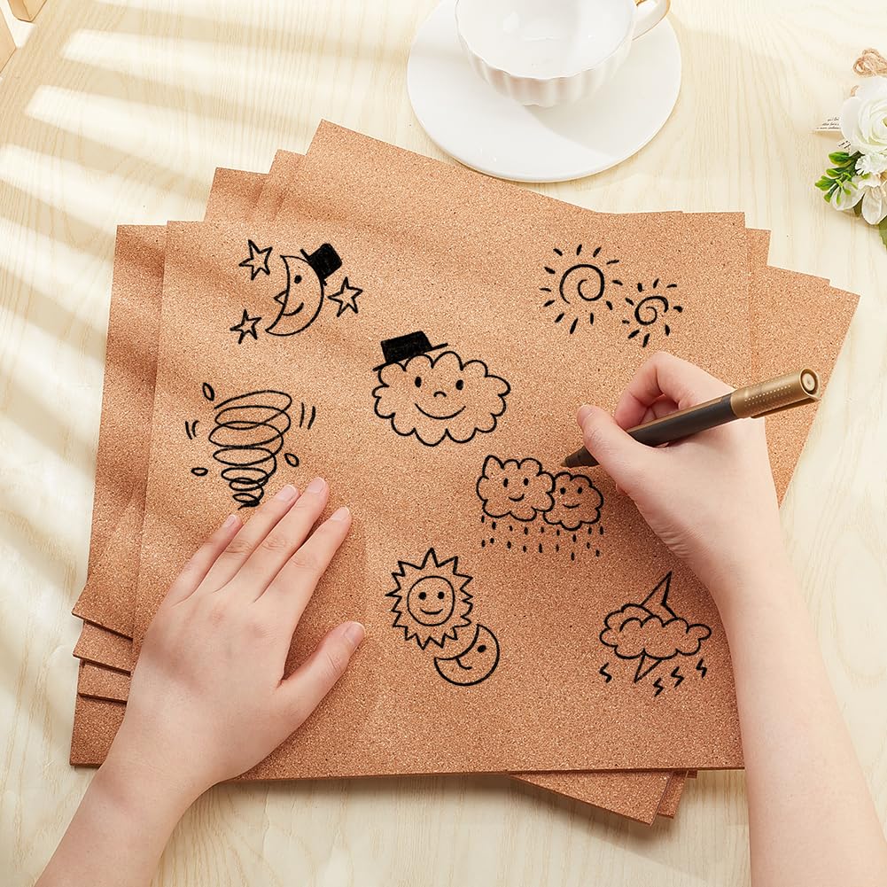 BENECREAT 6 Pack 12x12 Back-Adhesive Cork Sheets 3mm Thick Rectangle Insulation Cork Backing Sheets for Coaster, Wall Decoration, Wedding Party, Festival DIY Crafts Supplies