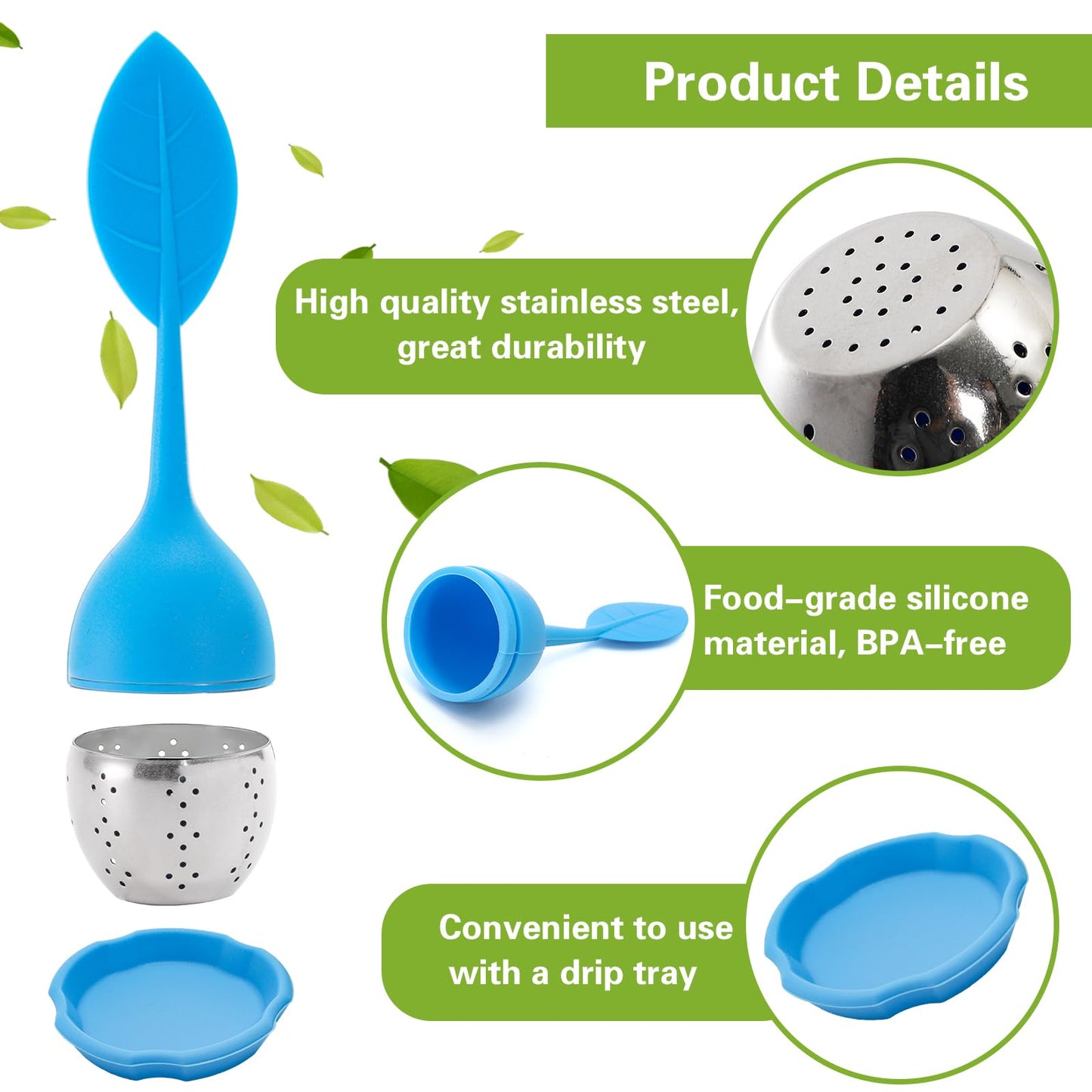 Bekith 7 Pack Silicone Tea Infuser, Cute Loose Leaf Tea Steeper, Fine Mesh Tea Strainer with Drip Tray, Stainless Steel Tea Filter Ball Tea Diffuser Steeper for Cup Mug