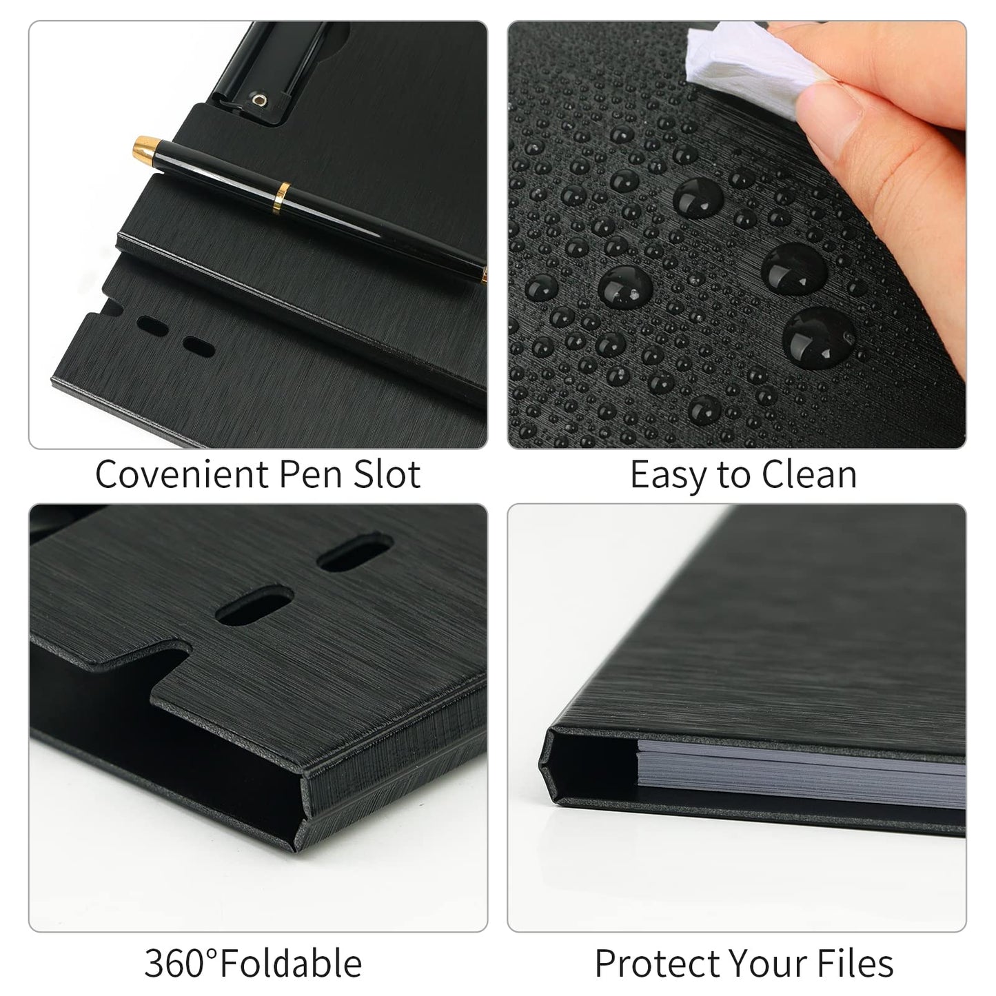 URbantin A4 Clipboard Folder, Foldable Clipboards with Pocket,5 Pack Clip Board for Memo Form Document & School Office Work Classroom (Black)