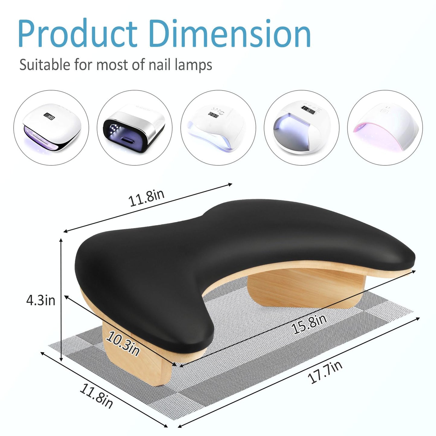 Hand Rest for Nails Tech, Mothers Day U Shaped Arm Rest for Nails Tech with Nail Table Mat, Nail Rest Stand, Nail Arm Rest Cushion, Manicure Hand Rest with Detachable Brackets, Nail Hand Rest, Black