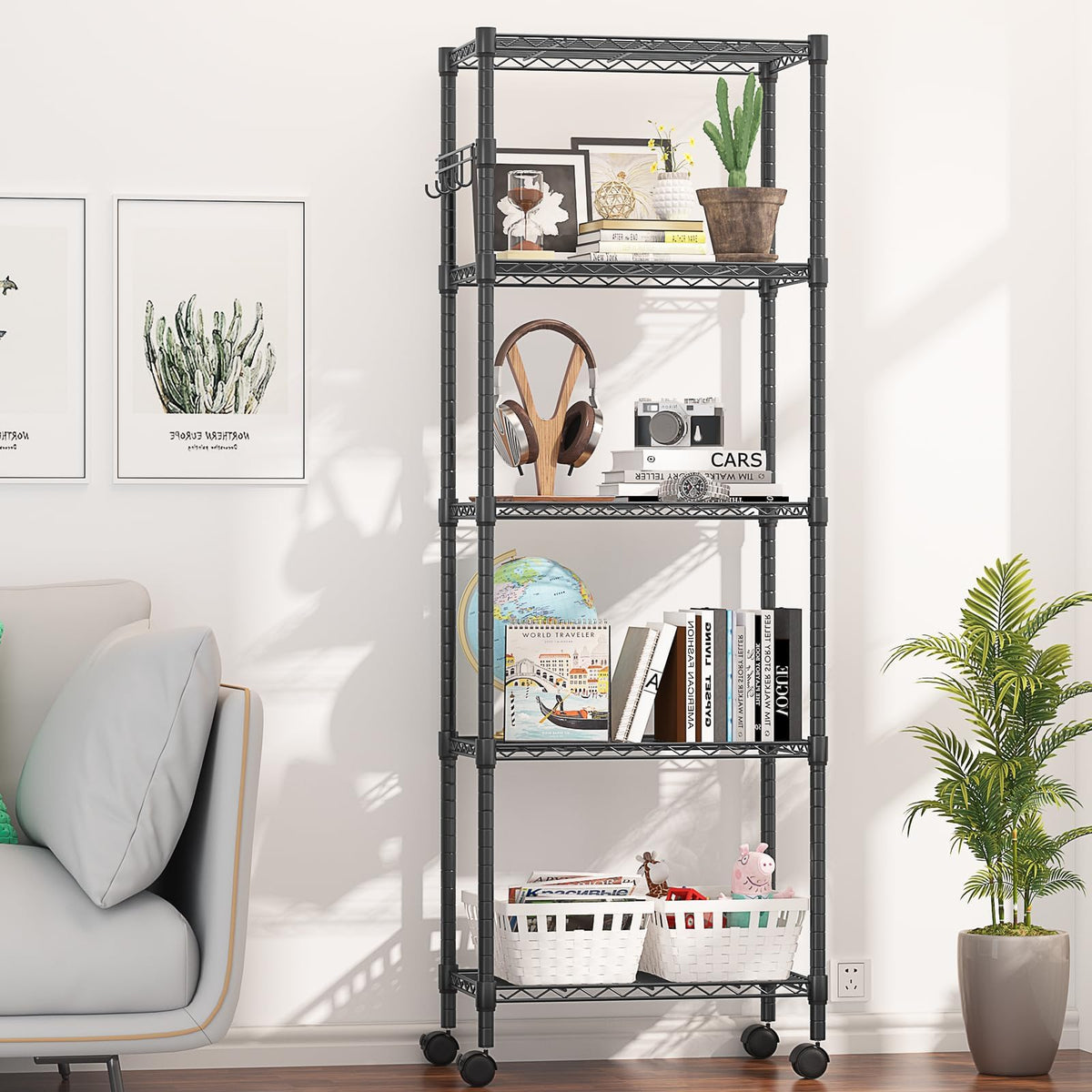 5 Tier Wire Shelving Unit on Wheels (5 Count)