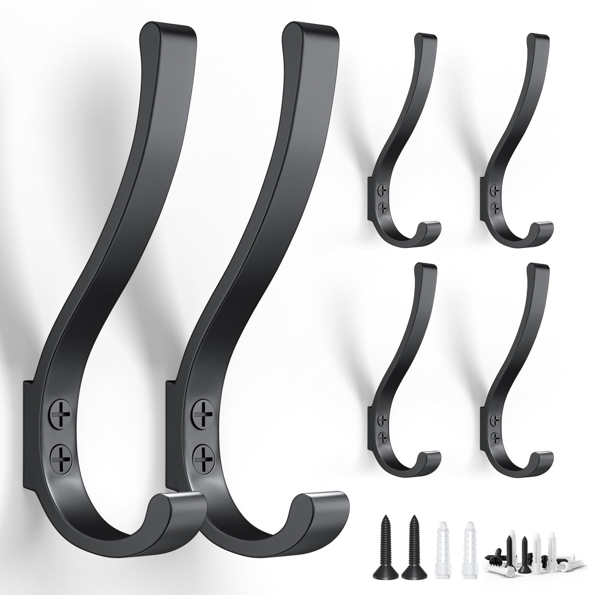 6 Pack Heavy Duty Coat Hooks for Wall Mount (20 Count)
