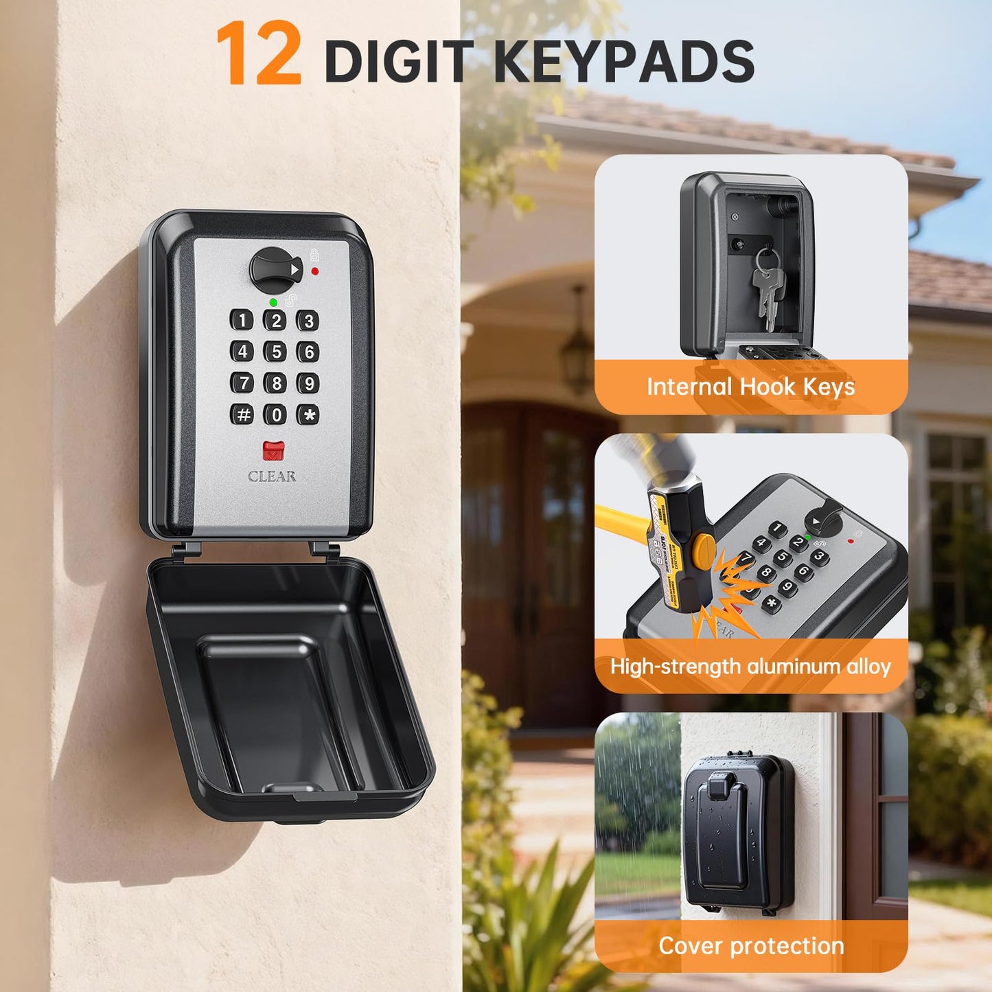 Key Lock Box,Customizable 12-Digit Combination,LockBox for Keys with Resttable Code,Large Capacity & Weatherproof Outside,hide a key Outdoor,Spare Key Wall Safe Storage for Home,Office,Garage