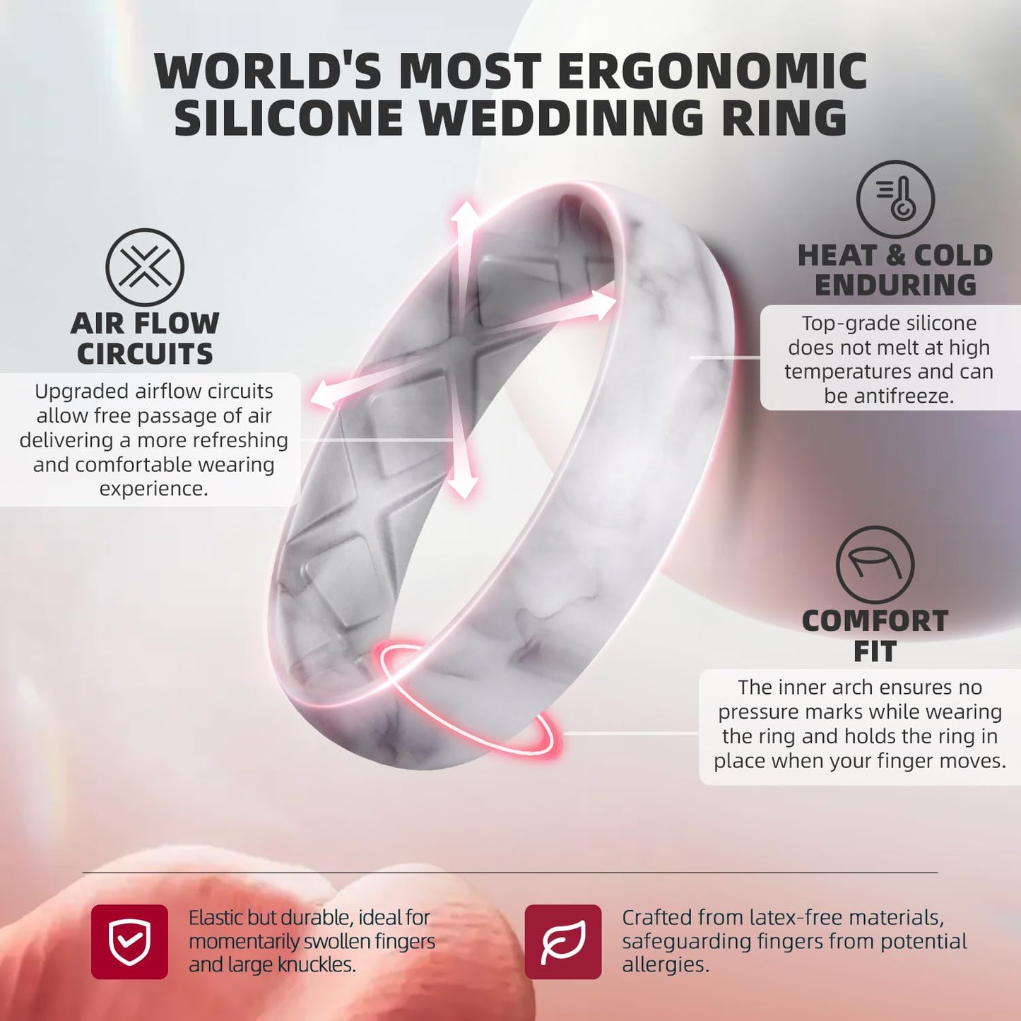Egnaro Women's Engagement Rings, Silicone Inner Arc Ergonomic Breathable Design with half sizes, Rubber Wedding Band Rings，5.5mm Wide-2mm Thick