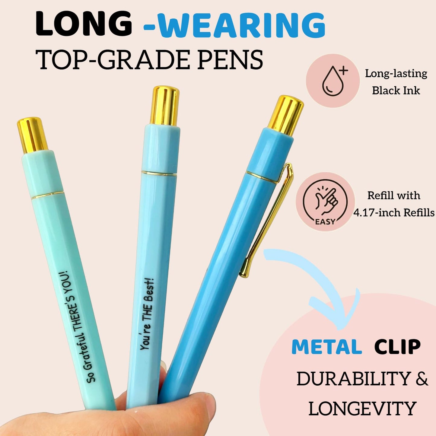 Jxueych 5 Pieces Inspirational Pen Set for Women - Teacher/Nurse Appreciation Gifts, Motivational Pens with Positive Affirmations, Gift-Ready PVC Packaging & Office Decor