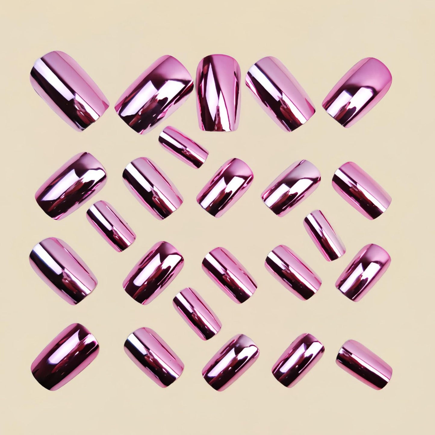RUOKEXIN Medium Length Press on Nails Square Fake Nails Pink Chrome False Nails Full Cover Nail Press ons Sparkly Artificial Nails for Women 24Pcs