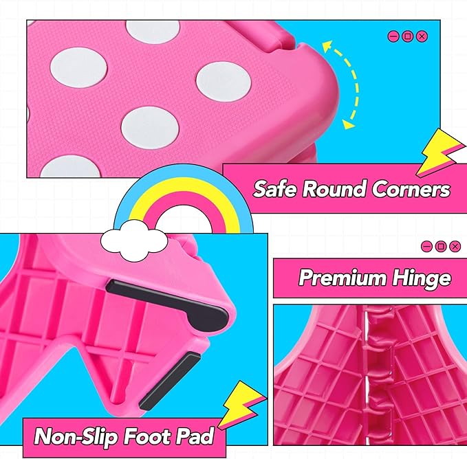 Delxo Folding Step Stool,11 Inch Non-Slip Foldable Step Stools for Kids and Adult,Portable Lightweight Small Folding Stool with Handle for Kitchen Bathroom in Pink,1 Pack