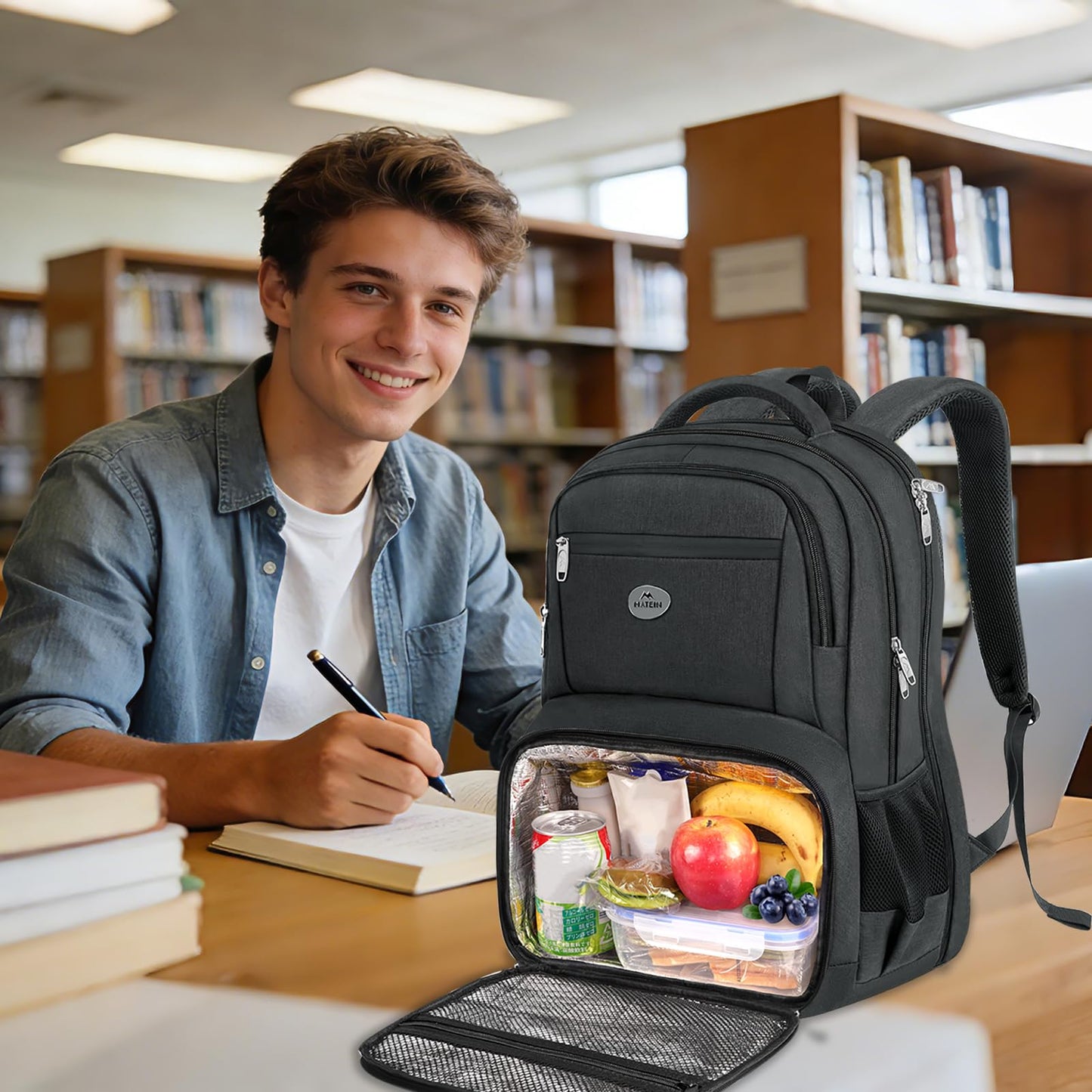 MATEIN Lunch Backpack for Men Work, Sturdy 17 Inch Laptop Backpack with Lunch Compartment, Water Resistant Work Bag with Padded Straps, Anti Theft Computer Back Pack for Office Commute College