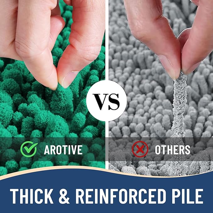 Arotive Luxury Chenille Bathroom Rug Mat, Extra Soft Thick Absorbent Shaggy Bath Rugs, Non-Slip Machine Wash Dry, Plush Bath Mats for Bathroom, Shower and Tub, 24x16, Emerald