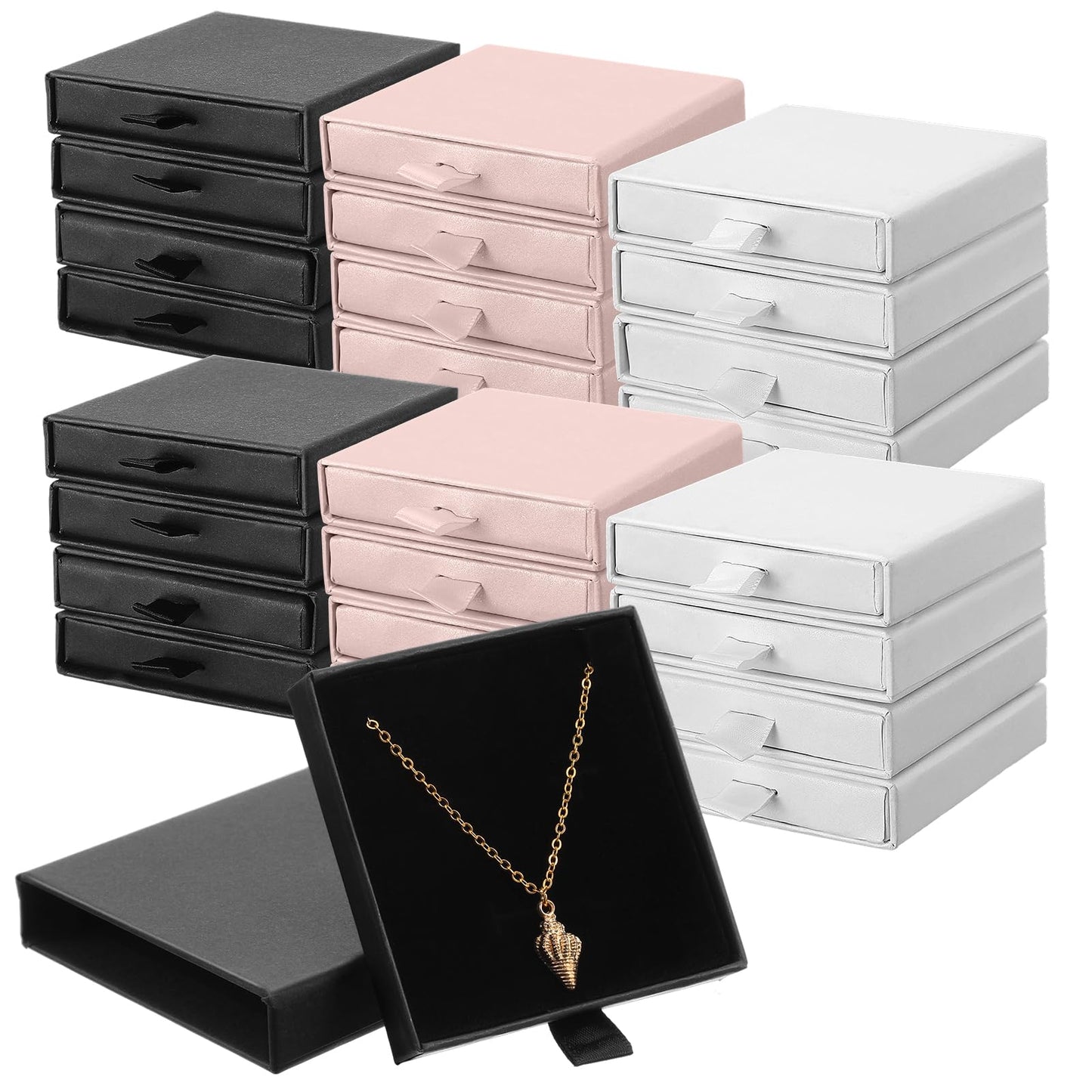 mekueeex 24 Pack Jewelry Gift Boxes Cardboard Jewelry Boxes 3.1 x 3.1 x 0.7 Inch Pull out Design Bulk Small Black Gift Box with Lids for Necklace Ring Bracelets Earring Display Box