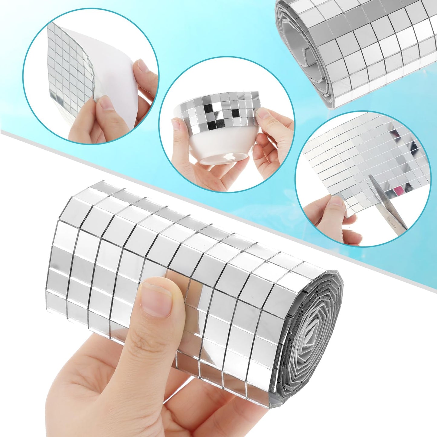5000 Pcs Disco Mirror Tiles 10 x 10 mm Self Adhesive Disco Ball Tiles Sheet Silver Mirror Glass Square Mosaic Tiles Sticker for Vases DIY Craft Home Indoor Outdoor Decoration