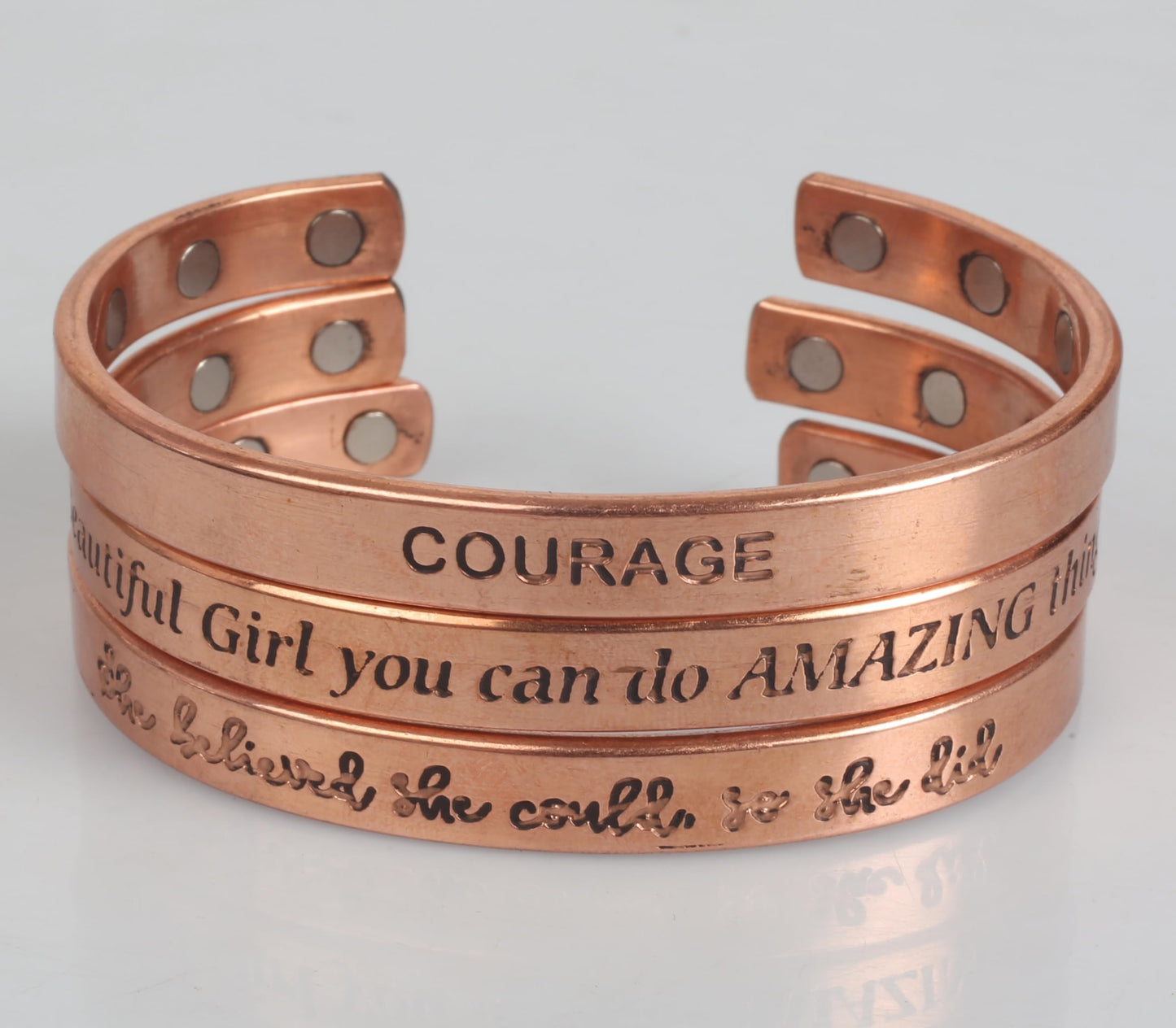 Touchstone copper bracelets | gift for men women |adjustable 100% pure solid real magnetic jewelry | handmade bracelet set combo | rope braided tibetan bangles. Set of 3 different messages engraved.