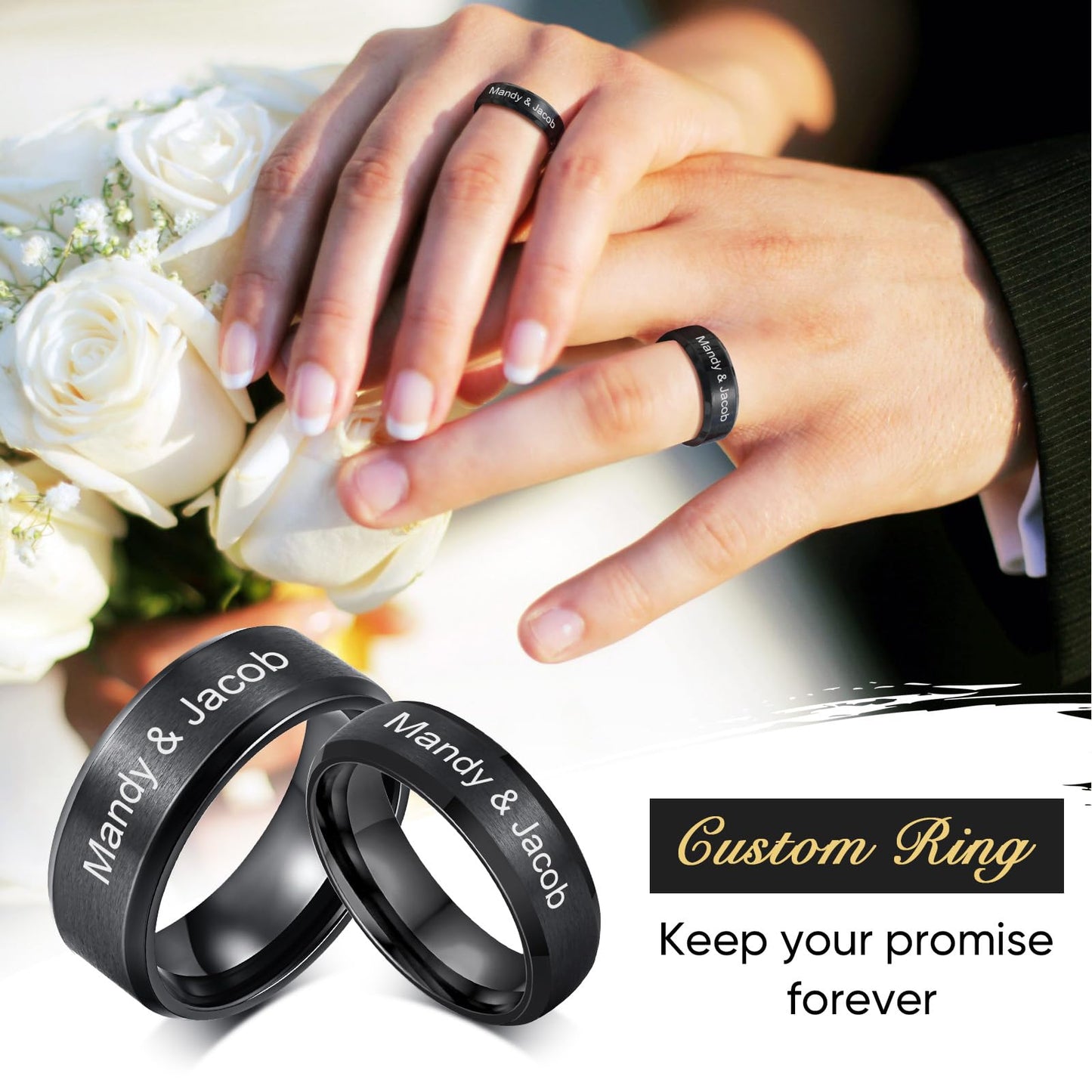 VNOX Customize Personalized Name Date 8MM Stainless Steel Simple Matte Brushed Finish Wedding Band Engagement Rings for Men Dad Husband,Size 7