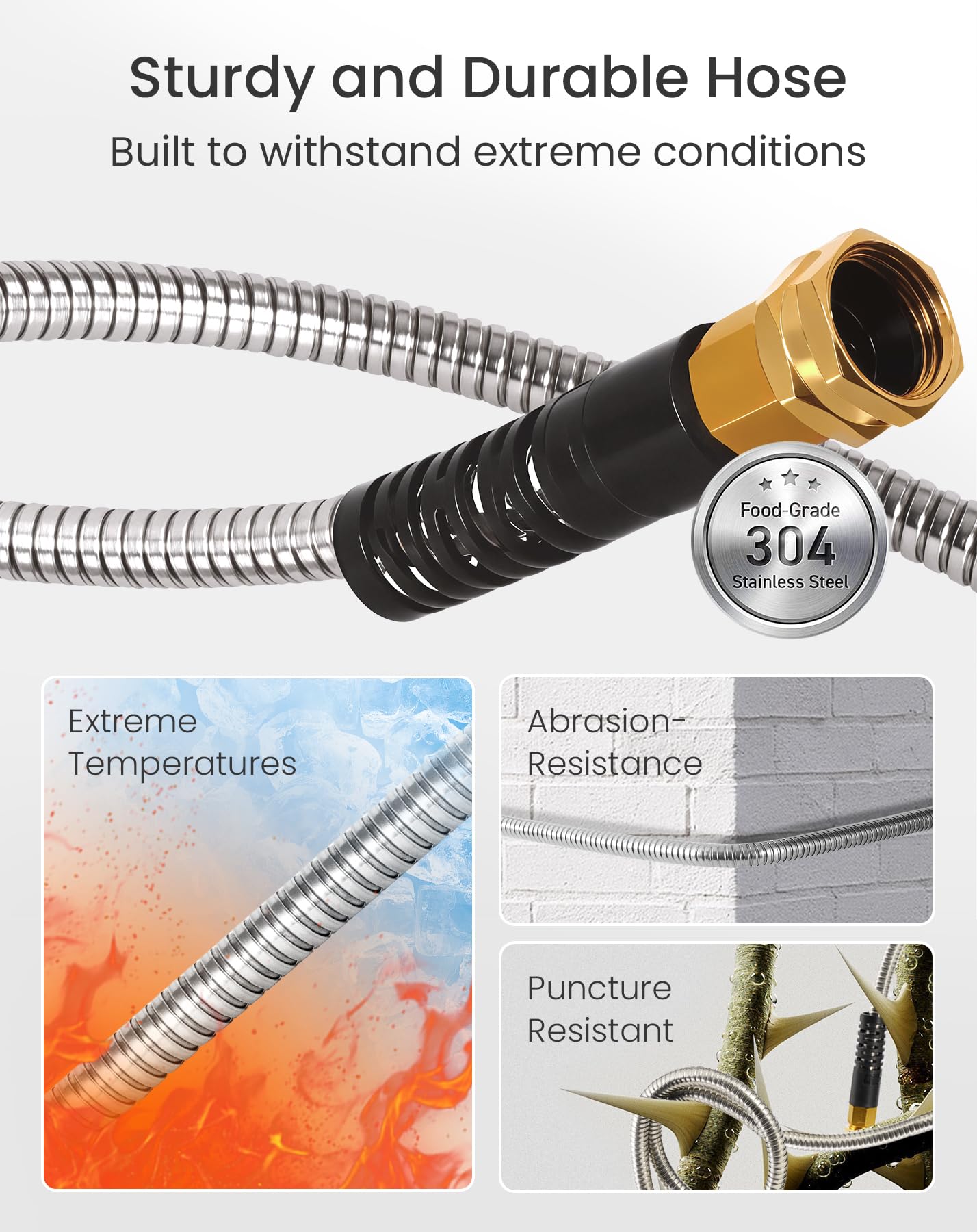 Cesun Short Garden Hose 3 ft with Female to Female Connector, Small Metal Leader Hose, Drinking Water Hose, Flexible, Lightweight Stainless Steel Water Pipe for RV, Outdoor, Yard, 3ft x 5/8"
