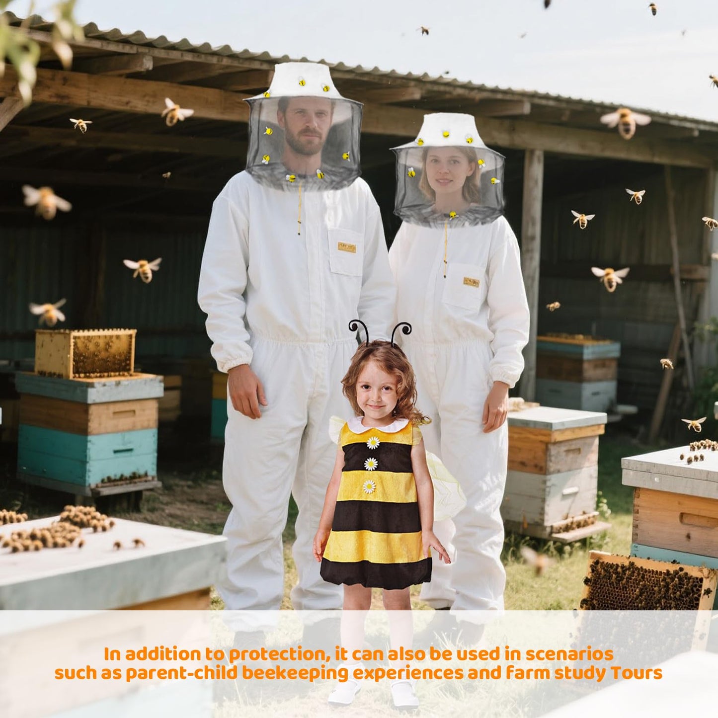 Beekeeper Hat Costume Set Includes 2 Beekeeper Hats and Veils, 40 Felt Bees, 1 Roll Of Double-Sided Tape, A Helmet, And A Fun Beecatcher Costume For A Halloween-Themed Party DIY