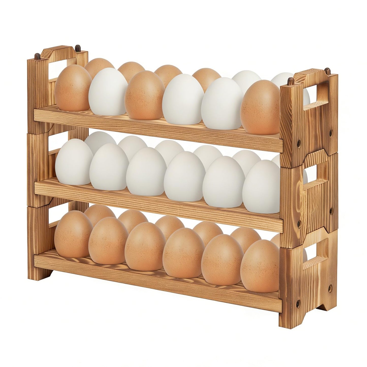 storenization Egg Holder Countertop, 3-tire Solid Wooden Egg Holder, Stackable Egg Storage Easter Basket Holding Up to 36 Fresh Eggs, Chicken, Duck Eggs - Unfinished