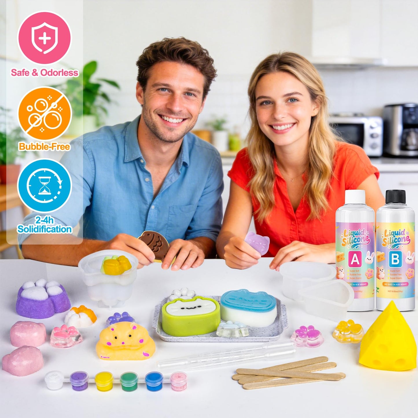 Taba Squishy Making Kit, DIY Taba Squishy Kit, 18oz FuFu Squishy 7 Molds Silicone, Liquid Silicone 1:1 AB Ratio Epoxy Resin Mix for Squishy, Stress Relief Taba Squishies, Gifts for Any Occasion