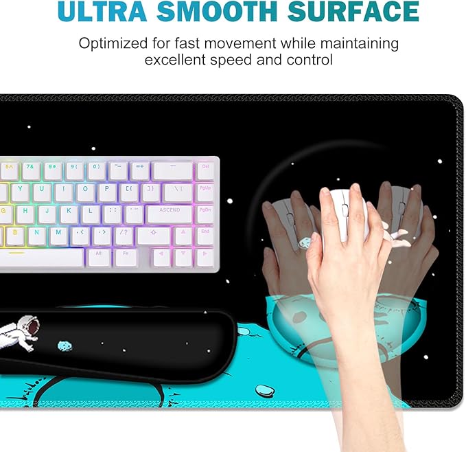 Gaming Mouse Pad, Large Desk Mat, Cute Desk Pad Protector, 4in1 XXL Mousepad + Keyboard Wrist Rest+Mouse Wrist Rest+Coaster Set with Ergonomic Desk Pad for Home Office PC Computer, Cool Space Alien
