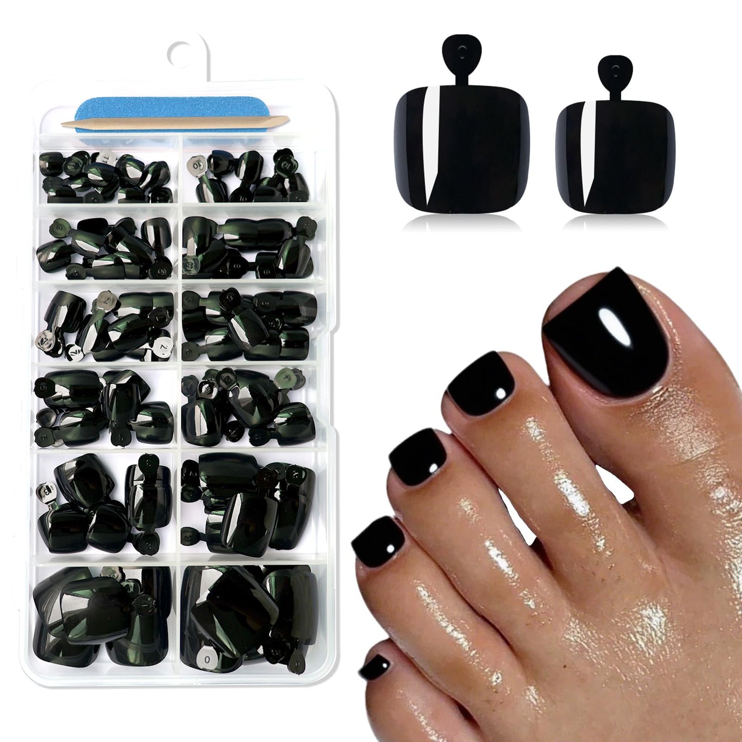 Lifextol 120PC Black Press on Toenails for Women Fake Toe nail Press ons Acrylic Toe Press on Nails Set, Black Press on Toe Nails Press on Fake Toenails Press ons Acrylic Toe Nail Tips Kit&Glue Tab-G