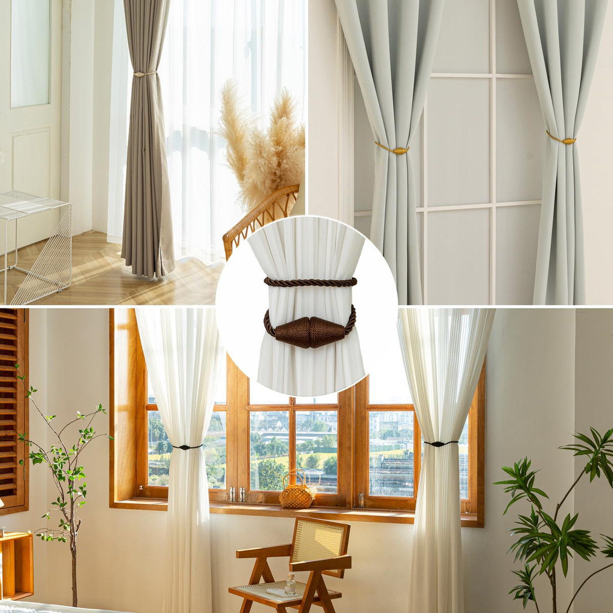 Magnetic Curtain Tiebacks 6 Pack Outdoor Rope Curtain Tie Backs Decorative Window Treatment Holdbacks for Home Decorative Curtain (6 Count)